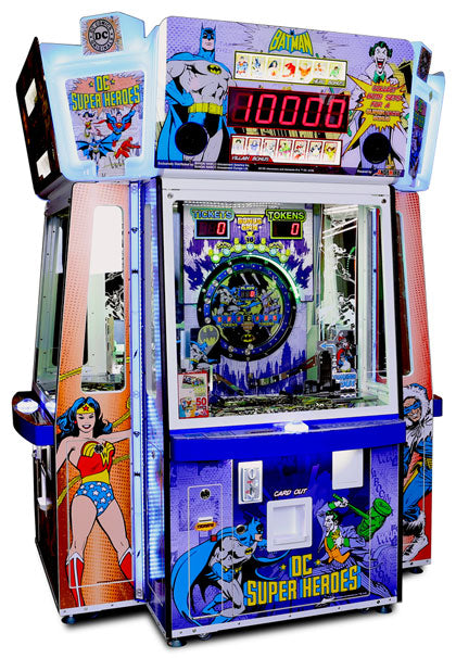 Bandai Namco Arcade DC Superheroes Coin Pusher 4 Player Arcade Machine